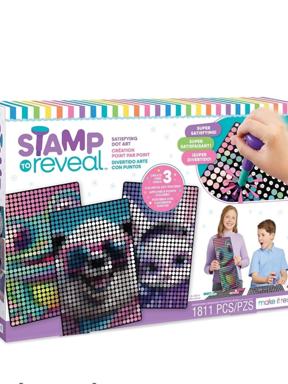 Make It Real Stamp to Reveal Dot Art 3 Pack Bunny Frog Panda 1800 Dots NIB